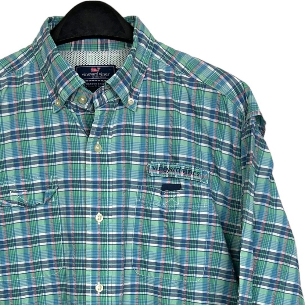 Vineyard Vines Vented Fishing Shirt Mens L HARBOR SHIRT Nylon Summer Plaid Green